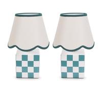 ValueLights Evie Pair Ceramic Green Trim Scallop Table Lamp & Bulb