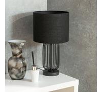 ValueLights | Black Wire Cage Metal Bedside Dimmer Touch Table Lamp with Fabric Drum Lampshade | Table Lamps, Home Décor & Improvement Essential | Set of 2