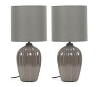 ValueLights | Pair of - Grey Fluted Ceramic Table Lamps with a Fabric Lampshade Living Room Bedroom Bedside Light + LED Bulbs | Table Lamps & Home Improvements Essential