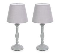 ValueLights | Pair of - Grey Wood Candlestick Bedside Table Lamp with a Tapered Lampshade Living Room Bedroom Light | Table Lamps & Home Improvements Essential