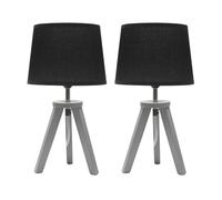 ValueLights | Pair of - Grey Wood Tripod Table Lamp with Linen Tapered Lampshade Living Room Bedside Light - LED Bulbs Included | Table Lamps & Home Improvements Essential
