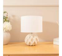 ValueLights | Natural Textured Ceramic Base Table Lamps with Cream Fabric Lampshade | Table Lamps, Home Décor & Improvement Essential | Set of 2