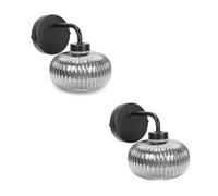 Amaia Pair of Black IP44 Bathroom Smoked Ribbed Glass Wall Lights ValueLights Black One Size