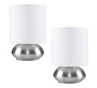 Valuelights Pair Of Modern Brushed Chrome Bedside Touch Table Lamps With White Shades