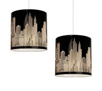 Valuelights Pair Of Modern Gloss Black New York Skyline Ceiling Shades (D)20Cm