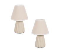 ValueLights | Pair of - Natural Ceramic Textured Base Bedside Table Lamp with Linen Tapered Lampshade Living Room Bedroom Light | Table Lamps & Home Improvements Essential