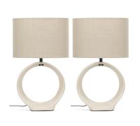 ValueLights | Pair of - Natural Hoop Ceramic Table Lamps with a Fabric Lampshade Living Room Bedroom Bedside Light + LED Bulbs | Table Lamps & Home Improvements Essential