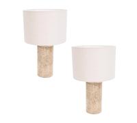 ValueLights | Pair of - Natural Marble Effect Bedside Table Lamp with Neutral Linen Lampshade Living Room Light | Table Lamps & Home Improvements Essential