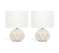 ValueLights | Pair of - Natural Textured Ceramic Base Table Lamps with a Cream Fabric Lampshade Living Room Bedroom Bedside Light + LED Bulbs | Table Lamps & Home Improvements Essential