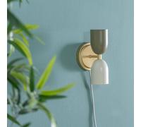 ValueLights Pair of - Plug in Gold Up & Down Easy Fit Wall Lights with Khaki / Cream Shades ValueLights Gold