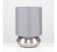 Pair of - Modern Brushed Chrome Bedside Touch Table Lamps with Grey Shades