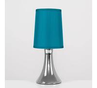 MiniSun | Small Modern Chrome Trumpet Touch Table Lamps with Blue Fabric Shades | Table Lamps, Home Décor & Improvement Essential | Set of 2