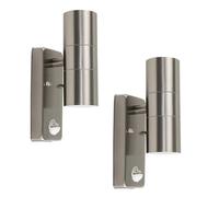 MiniSun | Modern Stainless Steel Up/Down Security Wall Lights with PIR Motion Sensor | Security Lighting, Home Décor & Improvement Essential | Set of 2