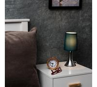 Valuelights Pair Of - Small Chrome Touch Table Lamps With Teal Fabric Shades With 5W Led Dimmable Candle Bulbs In Warm White