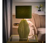 Valuelights Paloma Green Shade Leaf Embossed Ceramic Forest Table Lamp With Bulb