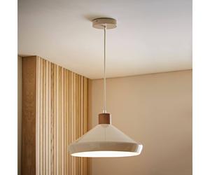 Valuelights Parker Gloss With Walnut Wood Dome Adjustable Ceiling Pendant Light In Cream Cream