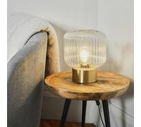 MiniSun | Satin Gold Base Table Lamp with a Clear Glass Textured Light Shade | Table Lamps, Home Décor & Improvement Essential