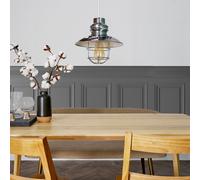 MiniSun | Fisherman's Style Silver Chrome/White Metal Ceiling Pendant Light Shade | Pendant Lights, Home Décor & Improvement Essential