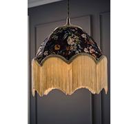 ValueLights | Peony Scalloped Floral Fabric Classic Lamp Shade with Cream Tassels and LED Bulb | 300mm Shade Width