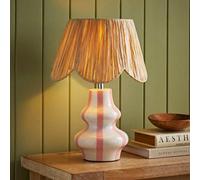 Valuelights Perrie Ceramic Pink Stripe Table Lamp With Raffia Lamp Shade Pink