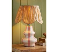 ValueLights Perrie Ceramic Pink Stripe Table Lamp with Raffia Lamp Shade ValueLights Pink