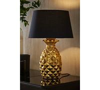 MiniSun | Contemporary Pineapple Design Table Lamp in a Gold Effect Finish with a Black Tapered Shade | Table Lamps & Home Improvements Essential