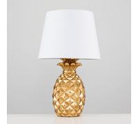 MiniSun | Pair of - Contemporary Pineapple Design Table Lamps in a Gold Effect Finish with White Tapered Shades | Table Lamps & Home Improvements Essential