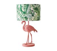 ValueLights | Pink Velvet Flamingo Bedside Table Lamp with Tropical Palm Leaf Drum Lampshade Animal Retro Bedroom Living Room Hallway Light | Table Lamps & Home Improvements Essential