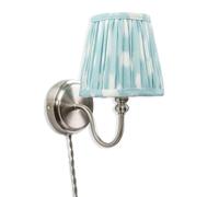 ValueLights | Plug-in Antique Brass Wall Light with Blue Pleated Fabric Lampshade | Wall Lamps & Sconces, Home Décor & Improvement Essential | Includes Bulb [3000K Warm White]