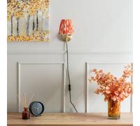 ValueLights | Plug-in Antique Brass Wall Light with Orange Pleated Fabric Lampshade | Wall Lamps & Sconces, Home Décor & Improvement Essential