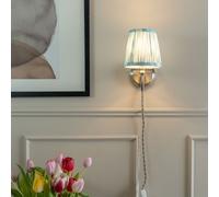 ValueLights | Plug-in Antique Brass Wall Light with Blue Pleated Fabric Lampshade | Wall Lamps & Sconces, Home Décor & Improvement Essential