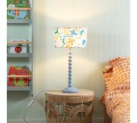 ValueLights Powder Blue Bobbin Stem Table Lamp With Abstract Shapes Drum Shade For Living Room Bedroom - Led Bulb Included