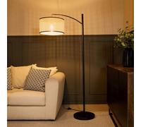 ValueLights | Black Metal Curve Stem Floor Lamp with a Natural Cane Wicker Rattan Black Trim Shade | Floor Lamps & Torchieres, Home Décor, Improvement & Lifestyle Essential