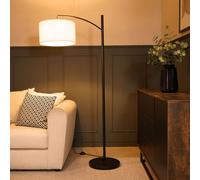 Black Metal Floor Lamp with Boucle Shade cream