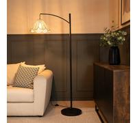 ValueLights | Black Metal Curve Stem Floor Lamp with a Natural Cane Wicker Rattan Scalloped Edge Shade | Floor Lamps & Torchieres, Home Décor & Improvement Essential