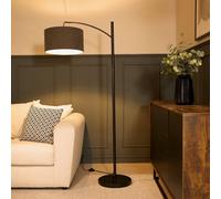 Black Metal Floor Lamp with Boucle Shade Charcoal
