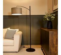 Black Metal Curve Stem Light Floor Lamp with Grey Velvet Shade