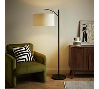 Valuelights Preto Black Metal Curve Stem Living Room Floor Lamp With A Cream Boucle Shade