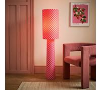 Valuelights Pritchard Pink Checkerboard Drum Shade Full Fabric Midi Floor Lamp