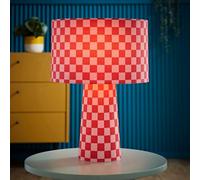 Valuelights Pritchard Pink Checkerboard Drum Shade Full Fabric Table Lamp