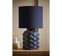 Valuelights Priyah Navy Ceramic Scallop Table Lamp With Fabric Shade In Blue Blue