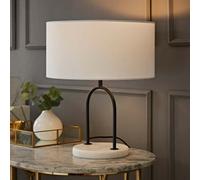 Rachel Black Arch Marble Base Table Lamp with White Linen Lamp Shade ValueLights White One Size