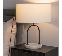 Rachel Black Arch Marble Base Table Lamp with White Linen Lamp Shade and Bulb ValueLights White One Size