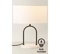 Rachel Black Arch Marble Base Table Lamp with White Linen Lamp Shade and Bulb ValueLights White One Size