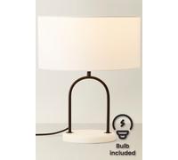 Rachel Black Arch Marble Base Table Lamp with White Linen Lamp Shade and Bulb ValueLights White One Size