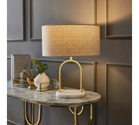 Rachel Brushed Gold Arch Marble Base Table Lamp with Natural Shade ValueLights Off White One Size