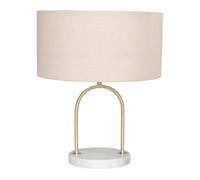 ValueLights | Rachel Brushed Gold Arch Marble Base Table Lamp with Natural Lamp Shade and Bulb | Table Lamps, Home Décor & Improvement Essential | Light Bulb Included