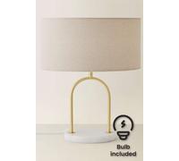 ValueLights | Rachel Brushed Gold Arch Marble Base Table Lamp with Natural Lamp Shade and Bulb | Table Lamps, Home Décor & Improvement Essential | Light Bulb Included