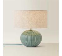 ValueLights | Rebecca Green Ribbed Ceramic Table Lamp with Linen Drum Lamp Shade | Table Lamp, Home Décor & Improvement Essential