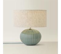 ValueLights Rebecca Linen Shade Green Ribbed Ceramic Table Lamp with Bulb - Size: 32 x 30 x 30cm - Wilko
